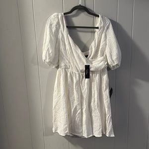 Lulus Little Bit In Love White Surplice Puff Sleeve Mini Dress
